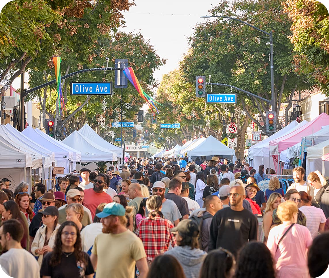 Downtown Burbank street fair crowd on Olive Avenue